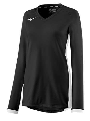 Mizuno Women's Spike Long Sleeve Volleyball Jersey | Womens Semi-Fit Long Sleeve |Black-White | US Womens Medium