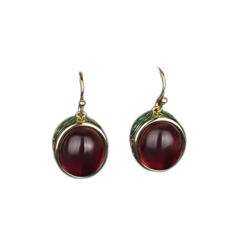 Boucles d'oreilles jade rouge et corundum chinois style vintage pour femme chic