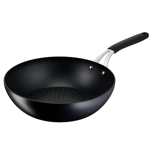 Lagostina Tempra, Wok 28 cm, Rivestimento Titanium Antiaderente Antigraffio e Fondo in Acciaio Inox Indeformabile, Manico Rivettato Acciaio e Silicone, per Tutte le Fonti di Calore Inclusa Induzione