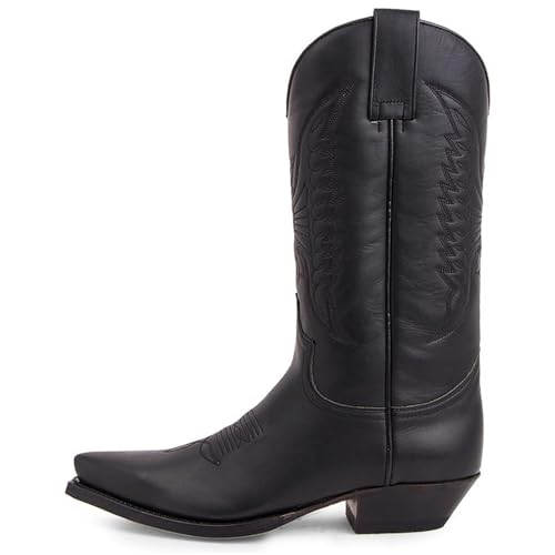 RRYPBOVG Stivali Uomo Cowboy Stivali da cowboy da uomo, scarpe invernali in pelle, stivali alti ricamati, scarpe da coppia leggere e comode, taglie forti 35-48(Black,45)