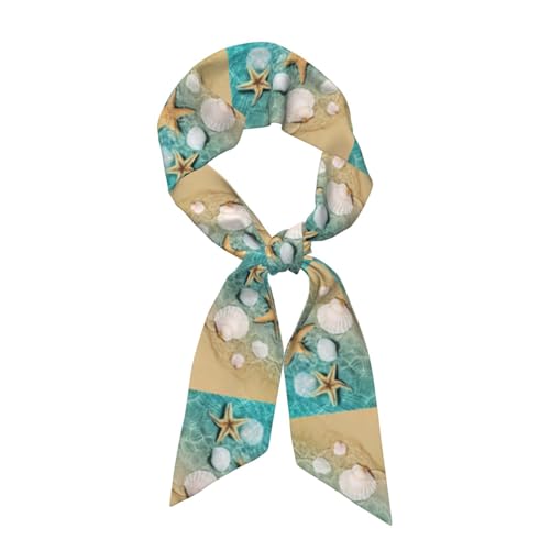 Starfish And Seashell On The Summer Beach Hair Scarf for Women Fashion Silky Satin Head Scarf Lightweight Neck Scarves For Hand Bags Headscarf