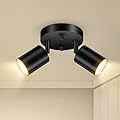 BoostArea LED 2 Light Track Lighting Kit, LED Track Lighting Fixtures, Black Round Ceiling Spot Lighting, Flexibly Rotatable Light Head for Kitchen, Living Room, Bedroom, GU10 Bulb Not Included