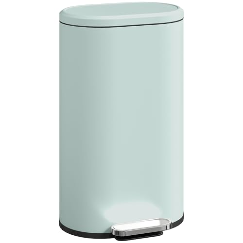 HOMCOM 30L Kitchen Bin with 90 Stay-Open Lid Slim Rectangular Pedal Bin with Soft-Close Lid Removable Inner Bucket for Home Office Fingerprint-Resistant Green