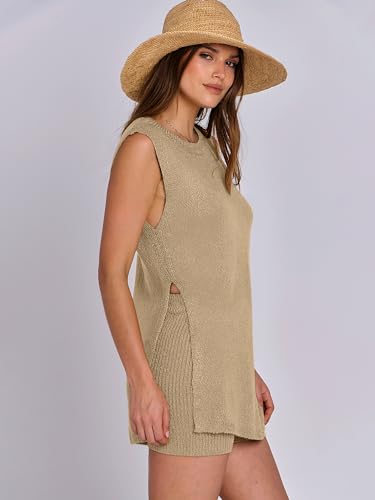 ANRABESS Women Summer 2 Piece Outfits Sleeveless Knit Sweater Top & Shorts Soft Lounge Sets Travel Beach 2025 Spring Clothes3