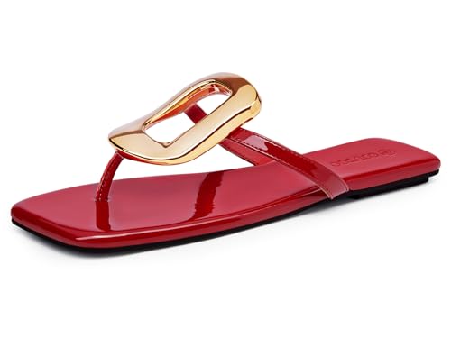 Image of Coutgo Womens Flat Sandals Comfortable Flip Flops Slide Sandals Summer Beach Shoes with Metal Decoration