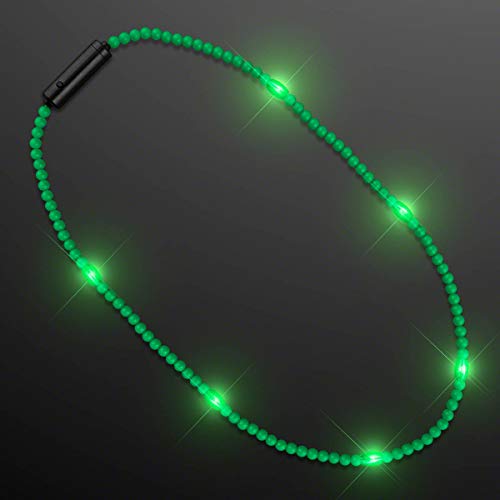 FlashingBlinkyLights Green Beads Light Up Necklace with Steady LED Light
