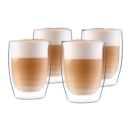 Set de 4 vasos de doble cristal - Taza de 350 ML de doble pared resistente al calor - Para café te helado bebidas calientes frías o postres