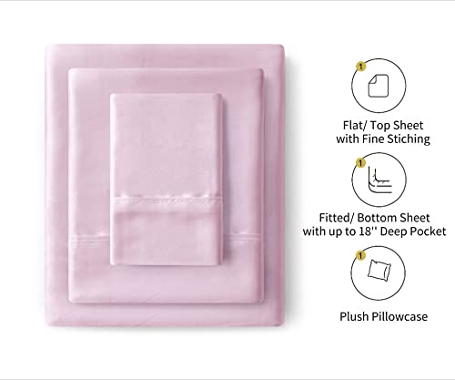 Image of Lanest Housing Silk Satin Sheets, 3-Piece Twin Size Satin Bed Sheet Set with Deep Pockets, Cooling Soft and Hypoallergenic Satin Sheets Twin - Pink