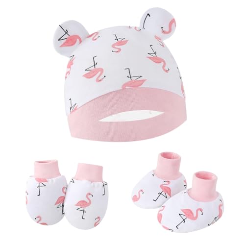 Newborns Baby Hat and Gloves Set with Foot for Infant Boys Girls 0-6 Months Soft Fetal Caps Cotton Gloves Socks