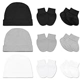 Baby Hats And Mittens Set Newborn Beanie Baby Mittens Newborn Socks Warm Knit Breathable No Scratch Cotton Infant Gloves Babies Caps Infant Socks Set for 0-6 Month Unisex Babies, Black