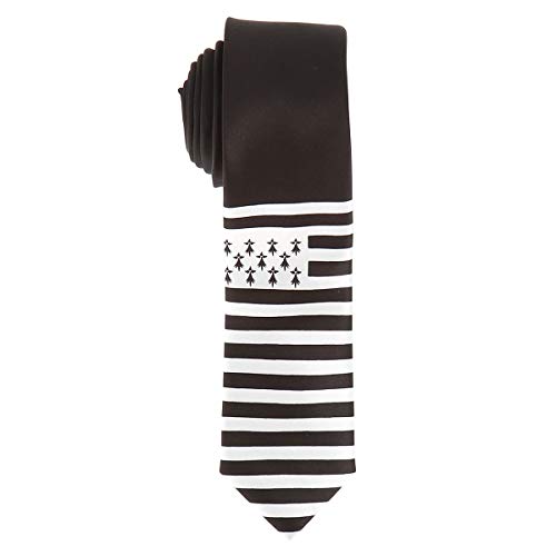 Corbata Bandera Bretona - Colores de la Región Bretaña BZH - Bandera Gwen Ha Du Negra y Blanca - Evento o Disfraz