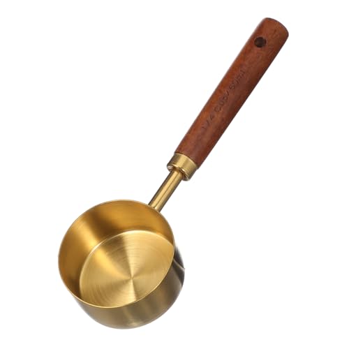 OUNONA ステンレス製量勺 木製ハンドル付き キッチン用計量スプーン 調理 焼き菓子 調味料向け 耐久性と正確性を備 家 レストラン用メタル