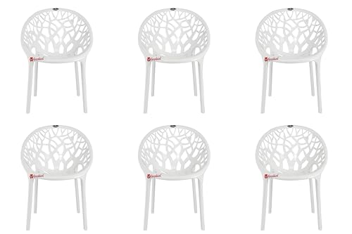 Image of GOYALSON Plastic Web Designer Chair (Jali) - Outdoor Chair Without Armrests, Gloss Finish, Suitable for Home, Office, and Restaurant Use, Weight Capacity 150 kg (6, Crystal White, Standard)