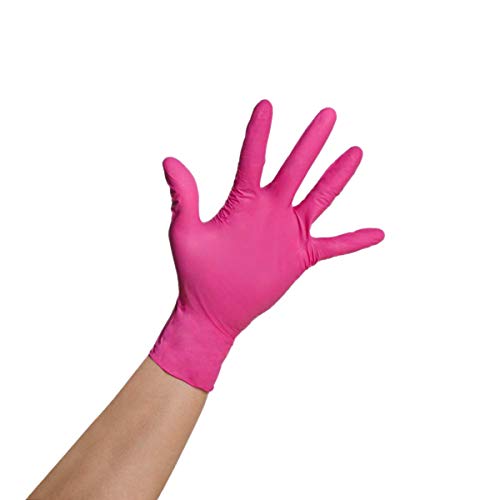 Preisvergleich Produktbild 100 Stück Nitril Einweghandschuhe Einmaldhandschuhe Latexfrei Handschuhe - Handy-Touchscreen-Design Haushalt Küche Catering Abdichtung Schönheitssalon Zahnmedizin Tintendruck Täglicher (Rosa , S )