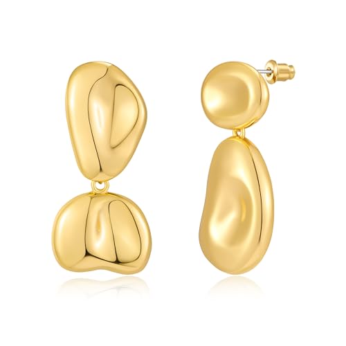 Chunky Gold Earrings Asymmetric Dangle Drop Statement Earrings for Women Hammered Irregular Chic Boho Jewelry