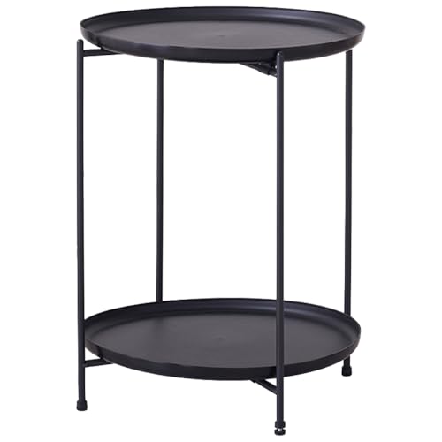 2-Tier Side Table, Storage Narrow Side Table, Small Sofa Side Table, Round Coffee Table, Accent Furniture with Metal Frame for Living Room, Bedroom, Office