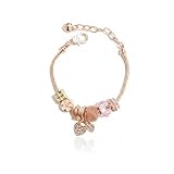 ROSTIVO Pink Charm Bracelet for Women – Rose Gold Snake Chain Heart Bead Bracelet, Romantic Jewelry Gift for Valentine’s Day & Anniversaries