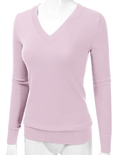 Image of EIMIN Women's Long Sleeve V-Neck Slim Fit Pullover Soft Knit Top Sweater Orchid XL