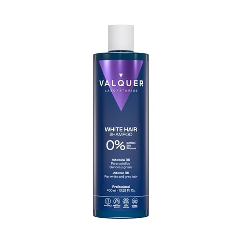 VALQUER Champú Zero para Cabello Blanco y Gris | Matiza Tonos Amarillos y Mantiene el Color Natural | Brillo y Suavidad con Vitaminas | Vegano | 400 ml