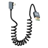 CERRXIAN 8K Right Angled Micro HDMI to HDMI Cable, 48Gbps High Speed 90 Degree Micro HDMI to HDMI Coiled Cable Support 8K@60Hz 4K@120Hz Dynamic HDR Compatible with Laptop Camera Monitor 3FT