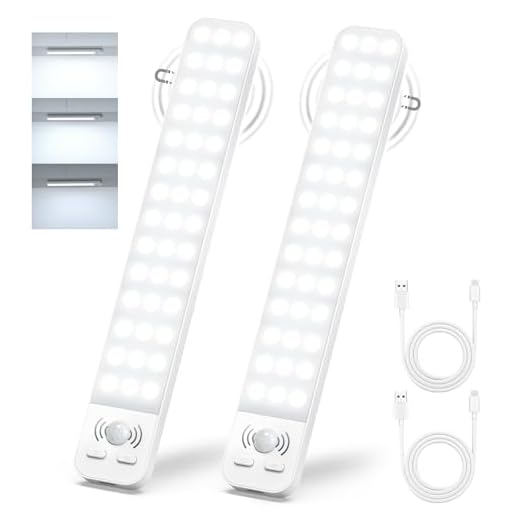 Ylatoial Luz LED con Sensor de Movimiento, 25CM Led Cocina Bajo Mueble con 6500K 2000mAh USB Recargable & Brillo Ajustable, Luces Led para Cocina, Armario, Garaje, Pasillo, Escalera-2 Piezas