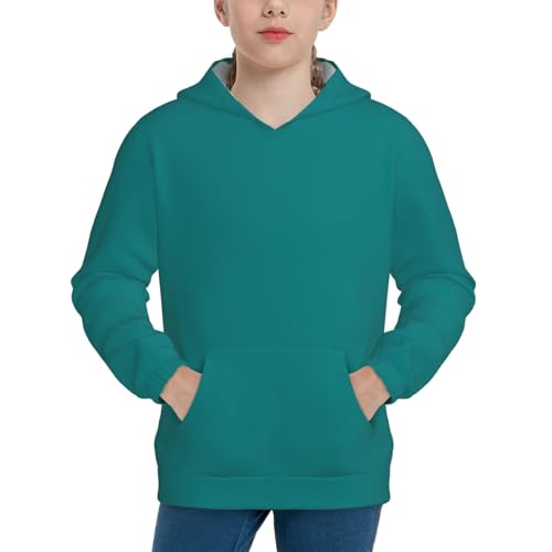 Teal Kid Hoodies Boys Sweatshirts Girls Pullover with Pocket