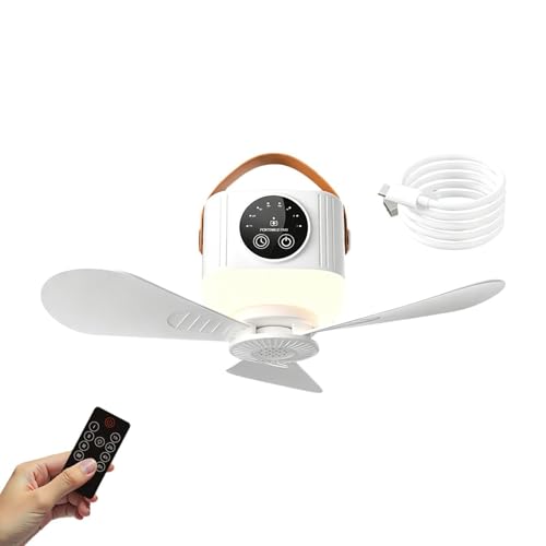Ventilador de techo para acampar,Dispositivo recargable de 4 velocidades con mando a distancia e iluminación | Ventilador De Techo Con Batería,Para Carpa Terraza Garaje Dormitorio Interior Y