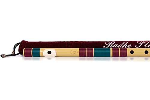 Image of Radhe Flutes PVC Fiber Bass G With Velvet Cover (Beige Flute With Maroon & Dark Green Threads)