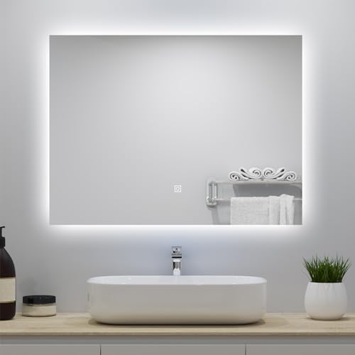 Acezanble 80x60 cm Miroir de Salle de Bain LED rétro-éclairé sans Cadre avec Anti-buée +...