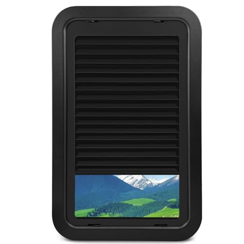 806621 RV Entry Door Window Kit with Low-Profile Shade 12x21 Black Replacement for Lippert & Compatible RV Doors Complete Set with Frame & Hardware