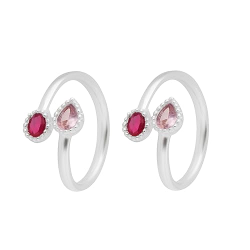 Image of SATKOTI 925 Silver Toe Rings for Women | Adjustable Pure Metal Bichiya with AAA Quality CZ Stone| BIS Hallmarked Jewelry with Authenticity Certificate | Pair of 2 Metti