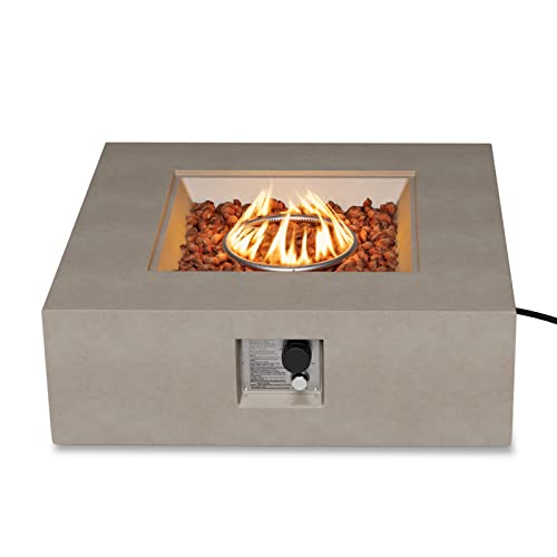 Cosiest Outdoor Propane Fire Pit Coffee Table W Square Faux Stone 35-Inch Base, 50,000 Btu Stainless Steel Burner, Free Lava Rocks And Rain Cover(Gray) #TOP7