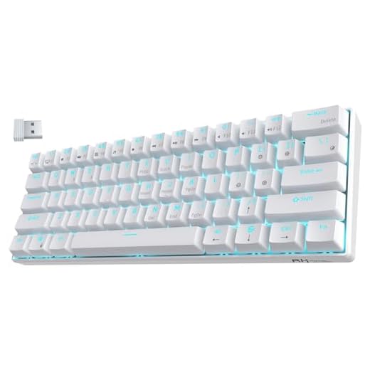 RK ROYAL KLUDGE RK61 Wireless 60% Mechanical Gaming Keyboard, Ultra-Compact 60 Keys Bluetooth Mechanical Keyboard with Programmable Software (Blue Switch, White)