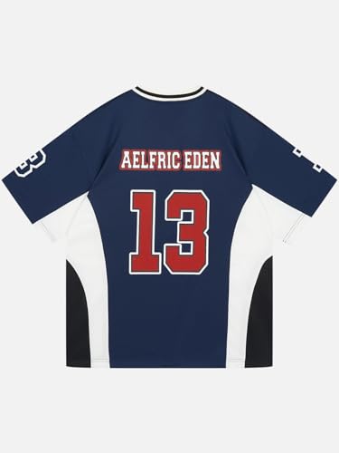 Aelfric Eden Jersey Shirts Color Blocking V-Neck Tee Oversized Vintage T Shirt Short Sleeve Casual Summer Tops