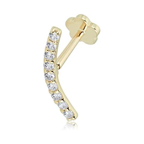 AVORA 14K Yellow Gold Simulated Diamond CZ Curved Bar Cartilage Piercing Flat Back Earring Body Jewelry (18 Gauge) Cover