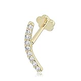 AVORA 14K Yellow Gold Simulated Diamond CZ Curved Bar Cartilage Piercing Flat Back Earring Body...