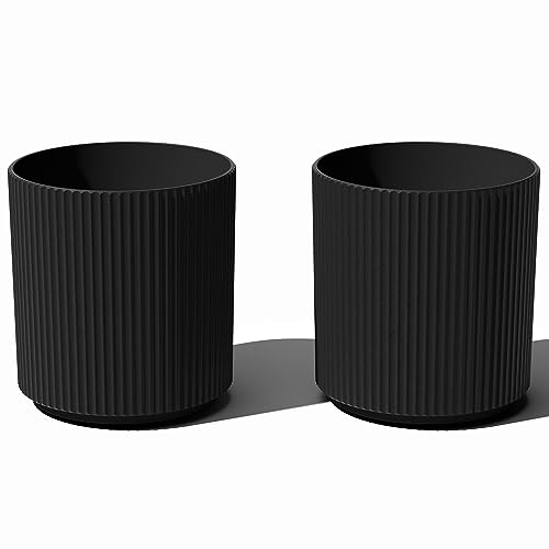 Image of Veradek Round Demi Planter Pots for Indoor /Outdoor Garden Use, Made from Plastic-Concrete Mix with Drainage Holes, Perfect for Small to Large Succulent Plants, Flowers, Modern Interior Plants