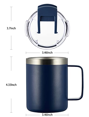 Image of 12oz Stainless Steel Insulated Coffee Mug with Handle, Double Wall Vacuum Tumbler Cup with Fliping Lid, Navy, 2 Pack