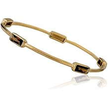 Arctic Mist Matte 14k Gold-Plated Thin Bangle with Aqua Rectangle Stones Brass