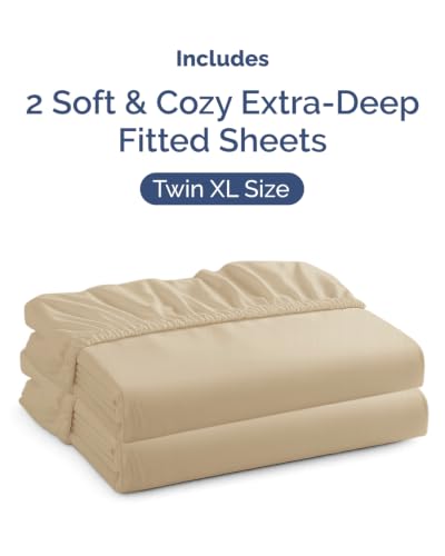 Image of CGK Linens 2 Pack Extra Deep Twin XL Fitted Sheets - Beige
