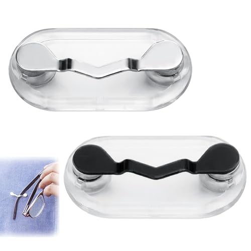 磁気メガネホルダー、ステンレススチール磁気眼鏡ホルダー2個。ポータブル眼鏡クリップIDバッジホルダー、眼鏡フック、サングラス、イヤホンの衣類に取り付けられます(ブラックシルバー)。