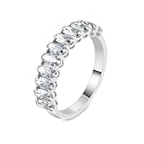 Lirzxin Anillos de compromiso para mujer, anillo de compromiso de oro blanco de 18 quilates, anillo de compromiso para mujer, simple media eternidad con moissanita ovalada, anillos de oro blanco, T 1