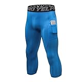 ruowuhen calzamaglia compressione uomo 3/4 leggings sportivi con tasche, asciugatura rapida pantaloni a compressione for corsa jogging palestra blu l