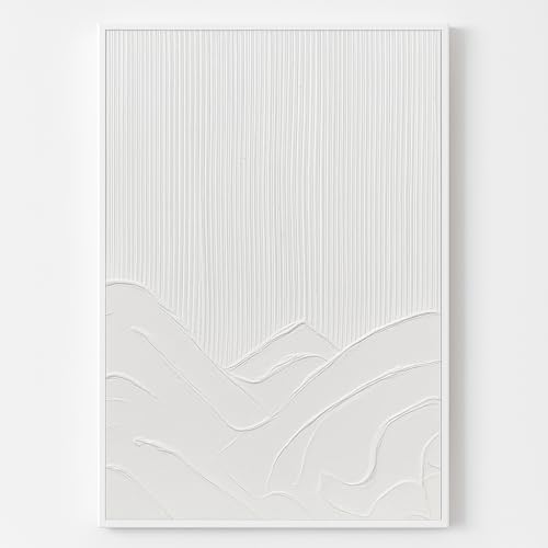 DekoArte- Cuadro Decoración Salón Moderno en Relieve Blanco - ALBA - 60x90 cm - Cuadros con marco blanco incluido