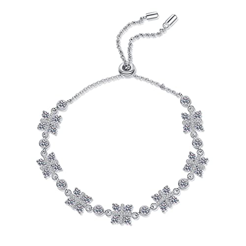Bracelet moissanite 2.16ct argent 925 plaqué platine zircone fleur réglable B4736