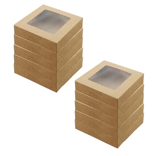 INOOMP 10pcs Kraft Paper Mince Pie Boxes with Window 26x26x6.5cm,