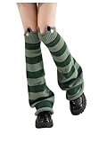 RoseSeek Women's Y2K Striped Color Block Leg Warmers Cute Graphic Over Knee High Pile Socks Green One-Size