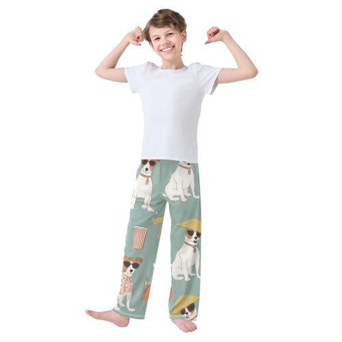 Jack Russell Dog with Hats Boys Long Pants Soft Trousers Elastic Waist Kids Lounge Bottoms with Pockets S-XL3