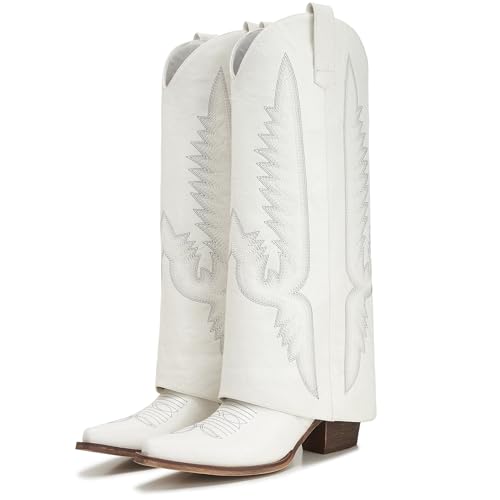 Image of Fold Over Boots for Women Pointy Pull-on Wedge Heel Knee Shark Boot With Side Zipper Padlock Design
