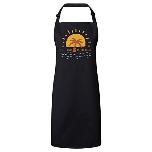 Tablier cuisine premium noir brodé mer et vacances pour passionnés